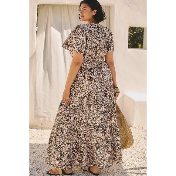 NWT Anthropologie Somerset Maxi in Chocolate Leopard Cotton Dress L - Picture 3 of 8